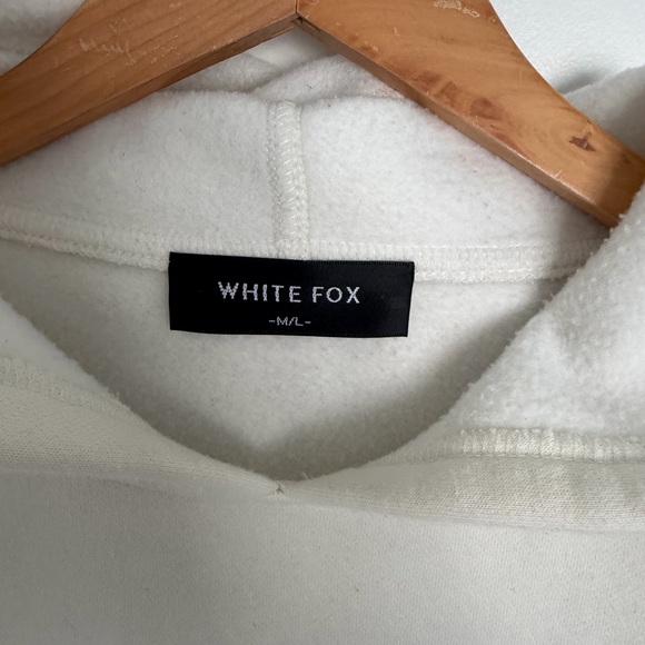White Fox Boutique White Cream Hoodie Blue Logo Oversized Snow Color M/L - Picture 4 of 5